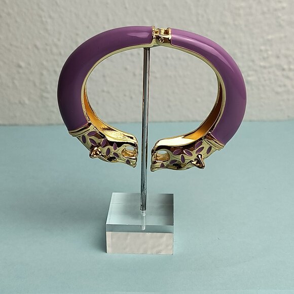 Statement Chunky Glaze Hinged Cuff Bracelet Double Wolf Head Purple Gold… - Picture 5 of 8